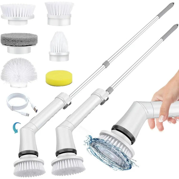 Electric Spin Scrubber, 1 Piece/2Pcs Rechargeable Electric Cleaning Brush with 6/12 Replaceable Brush Heads, Electric Rotary Scrubber Brushes with Adjustable Extension Handle, Cordless Shower Scrubber for Spring Cleaning, Tub, Toilet, Cleaning Supplies